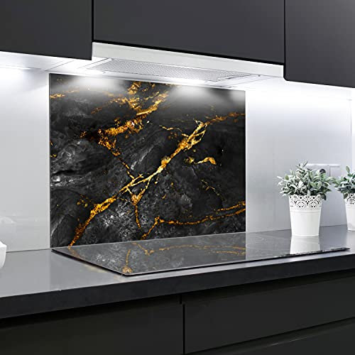 Glass Awesome Crédence en verre trempé pour cuisine en verre trempé résistant à la chaleur 6 mm 90 x 65 cm marbre 1