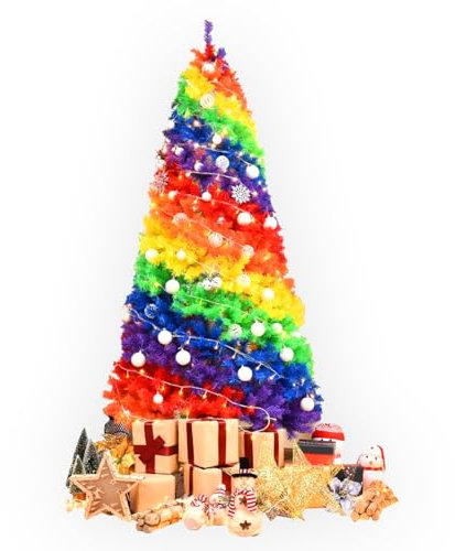 MikaMax Regenbogen-Weihnachtsbaum, Bunter Tannenbaum für Weihnachtsdekoration, Inklusive Ständer, 150 cm