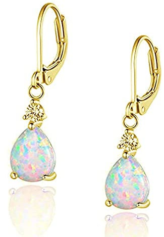 Pink & White Fire Opal Dangle Earrings With Stone Silver Plated Rose Gold Color Tear Drop Earring Bohemia Boho Jewelry