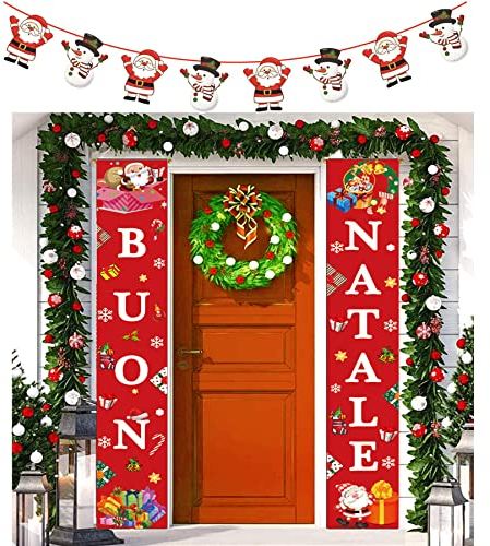 3 Pz Striscioni Natale Banner per Porta di Natale Segno del Portico Natalizi Striscioni Buon Natale Porta Ingresso Casa Banner Merry Christmas Porticato Bevenuto Natale Decorazioni Outdoor Natale