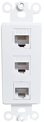 BUPLDET 3 Port CAT6 Ethernet Wall Plate Insert - CAT 6 RJ45 Network Cable Decora Insert for Midsize/Oversize Decorator Cover Plate