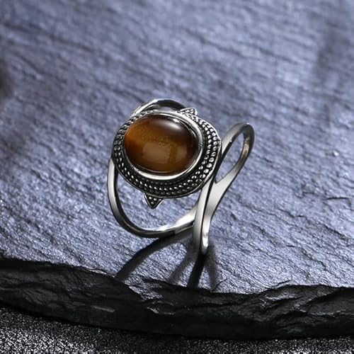 XJruixi 925 Sterling Silber Ring Natürliche 8 * 10MM Tigerauge Stein Ringe für Männer Frauen Luxus Rhodochrosit Edelstein Schmuck Geschenk