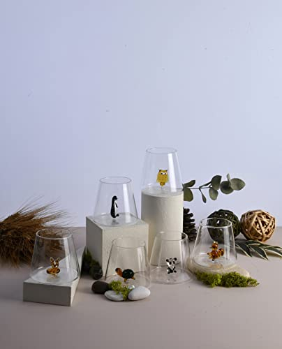 Minizoo Paris Verre à Eau avec figurines animaux | Gobelet | Lot de 6 | 350cc | Fête | Cadeaux de Noël | Figurines en Verre de Murano pour la décoration intérieur
