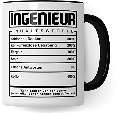 Ingenieur Tasse Geschenkidee Kaffeetasse Humor Witz Geschenk für Ingenieurberufe Kaffeebecher Kfz IngenieurBecher (Weiß & Schwarz)