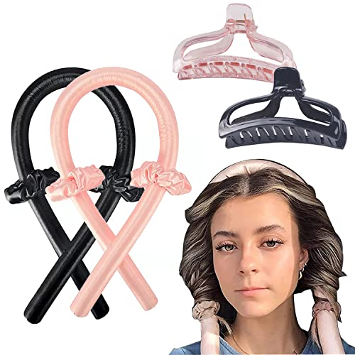 Canzoon Heatless Hair Curler 2 Stück silk overnight heatless hair curlers hitzeloses lockenstab stirnband batoude für langes mittleres Haar,Geschenk für Mädchen und Frauen(Schwarz und rosa)