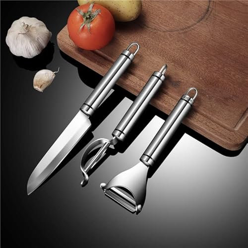 Comvi Potato Peeler with Swivel Peeler & Knife (Set of 3) - Premium Vegetable peelers for Kitchen - Ergonomic Handle & Sharp Blade Stainless Steel 304 Y & I Shapes Kitchen Gadgets