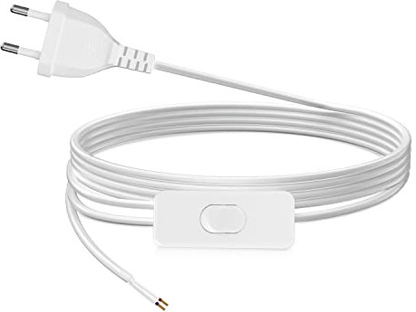 Kabel mit Schalter und stecker,Zuleitung mit Schalte-HuLuWa 3Meter Netzkabel mit Schalter,Euroflachstecker,H03VVH2-F 2x0,75, 2 Adern, IP20, für Leuchten, Lampen, Leuchtmittel (weiß)