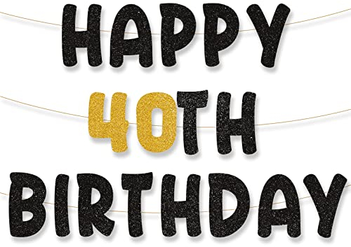 palasasa Happy 40th Birthday Girlande 40th Geburtstag Banner 40 Girlande Geburtstag Deko 40. Geburtstag Banner Happy Birthday Deko Schwarz Gold für 40 Jahre Geburtstag Kinder Mädchen Party Dekoration