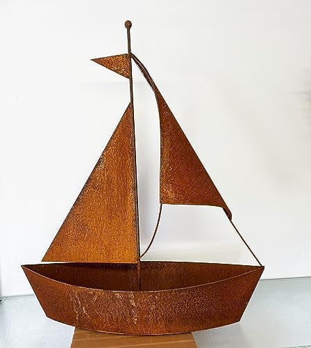 STEINFIGURENWELT GIEBEN Edelrost Schiff zum Bepflanzen 64x54cm Rost Blumentopf Segelschiff Boot Edelrost Maritime Gartendeko (Schiff 64x54cm)