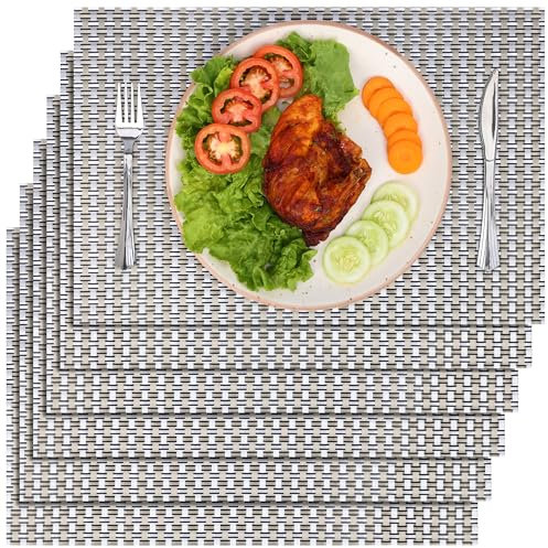 Belle Vous 6 Stück Gold & Silber Design Tischsets - PVC rutschfest & Abwaschbar Platzset - Leicht zu reinigen, Hitzebeständig & Wasserdicht Tischmatten für Küche, Esstisch und Restaurant