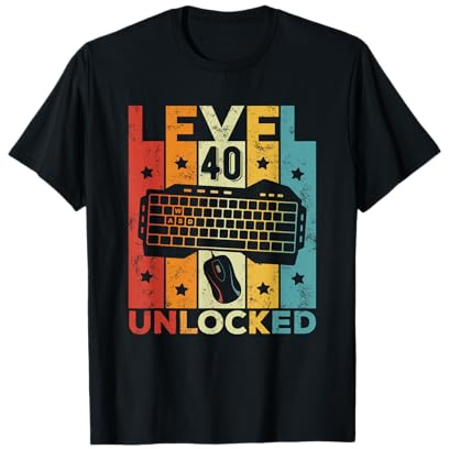 Level 40 Unlocked Gaming Keyboard 40th Birthday Men Women T-Shirt