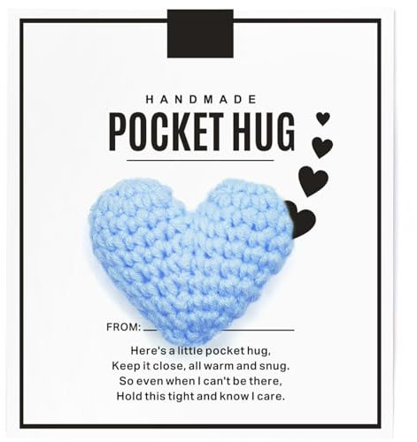 Pocket Hug Herz, Glücksbringer Herz Pocket Hug Geschenk für Frauen, Strickwolle Miniherz mit Positiver Energiekarte Glücksbringer, Jungen und Mädchen (B)