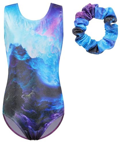 ZNYUNE Mädchen Balletttrikot Bunte Flocken von Schnee Element Kinder Gymnastik Sportbekleidung Gymnastikanzug 3-12 Jahre, BlackBlueGalaxy, 13-14 Jahre