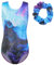 ZNYUNE Mädchen Balletttrikot Bunte Flocken von Schnee Element Kinder Gymnastik Sportbekleidung Gymnastikanzug 3-12 Jahre, BlackBlueGalaxy, 13-14 Jahre
