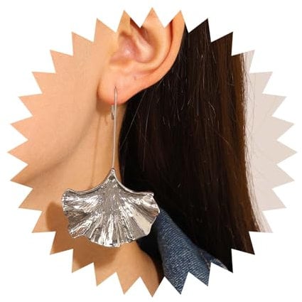 Yienate Ginkgo Leaf Earrings Silver Boho Ginkgo Leaf Flower Drop Earrings Palm Leaf Dangle Earrings Statement Geometric Sectored Monstera Leaf Hook Earrings Jewelry for Women and Girls
