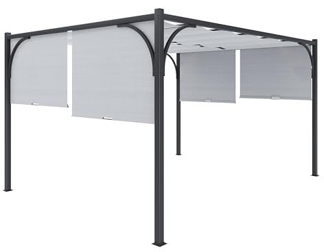 Gazebo Pergola 3x4 M Pergolato Con Tetto Scorrevole Telo Colore Grigio Impermeabile Retrattile Richiudibile Struttura Nera Acciaio Giardino Terrazzo Piscina Esterno Campeggio Design Elegante Moderno