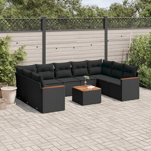 SECOLI XXL Rattan Lounge Con Stauraum Loungemöbel Set Terrassenmöbel Gartenlounge Loungesofa Sitzgruppe Rattan Ecklounge Ecksofa Garten Gartenmöbel Set Schwarz 10-tlg-Type-77