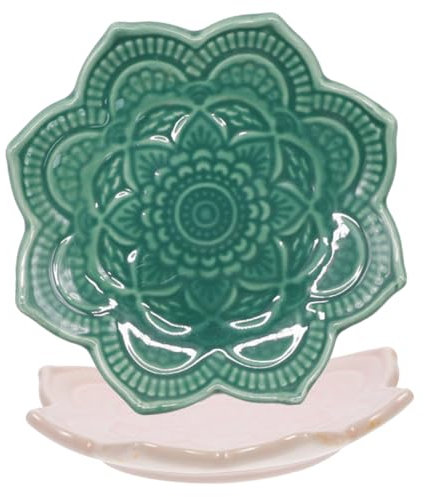 GALPADA Bandeja Para Joyería De Cerámica Mandala 2 Piezas Verde y Rosa, Soporte Multifuncional Para Anillos y Pendientes, Decoración Para Tocador y Almacenamiento De Bisutería