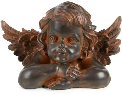 Logbuch-Verlag Große Engel Figur Büste 16 x 26 cm als Grabengel und Grabdeko aus frostsicherem Kunststoff bronzefarben