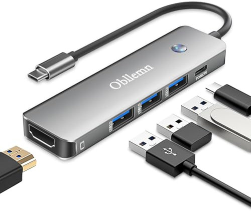 USB C Hub Multiport Adapter 5 in 1 with USB 3.0, 2 USB 2.0, 4K@60Hz, PD 100W, Compatible with MacBook Air/Pro, Pad Pro, Huawei MateBook, Dell and More Type C Devices