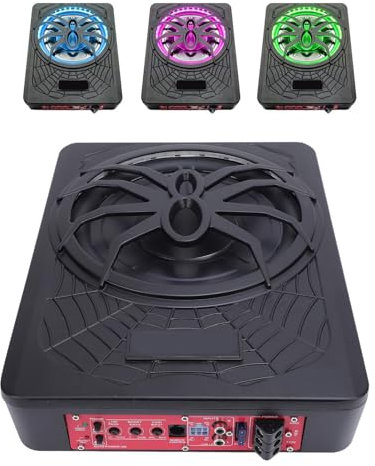 SENECESLI 10 Zoll 800 W Auto Subwoofer, Schlanker Auto Subwoofer Unter Dem Sitz mit LED Umgebungslicht, Integriertem Verstärker und Ferngesteuertem Bass (Colorful)