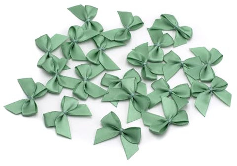 Satinschleifen 25x30mm 20 Stück - FARBAUSWAHL - farbecht & waschbar - Kleine Schleifen zum Nähen - Fertige Geschenkschleifen zum Dekorieren Basteln Kleben Eukalyptus
