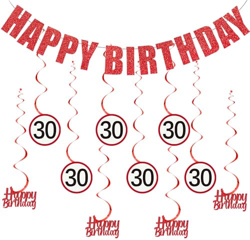 Decorazione per 30° compleanno, per uomo e donna, 21 pezzi, 30° compleanno, striscione e girelle sospese, divertente cartello stradale, spirali per 30 anni, decorazione per feste di compleanno