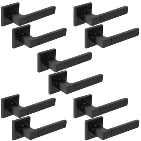 Hunta HANDLEZONE® 5 Sets Reno Lever On Square Rose Door Handles, Internal Passage Latch Handles - Black Matt