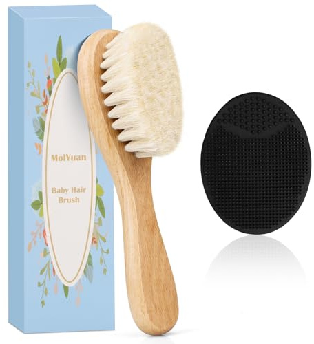 MolYuan Baby Haarbürste, Hölzerne weiche ziegenhaarbürste, Baby Silikon Haar Cradle Cap Pinsel Set für Neugeborene, Kleinkinder, Haarbürste Baby Set (2 Stück (schwarze Silikonbürste + Haarbürste))