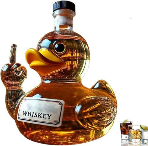 DUOAZJL Art Statue Sculpture - 300ml Funny Middle Finger Whiskey Duck Bottle, Glass Statue Wine Bottles,Prank Ducks Decanter Decoration for Bar Office Home(A)