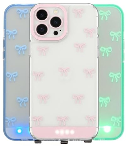 LexTex Vibrant LED Bowknot Phone Case for iPhone, Cute Charming Light-Up Bow Design, Multiple Colors & Flash Modes, Shock-Absorbent with Raised Bezel, Colorful Glow Phone Case(Pink,For iPhone 13)