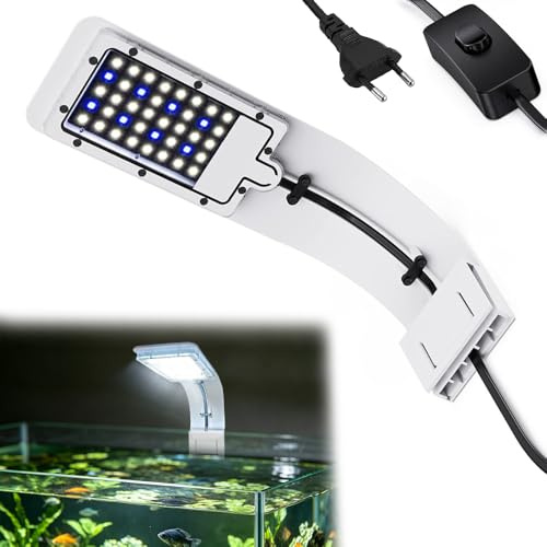 KBIBCK LED Aquarium Beleuchtung Leuchte Clip, Aquarium LED Beleuchtung mit Weiß und Blaulicht, IPX7 Wasserdicht, 10W 24 LEDs Ultradünnes Aquarium lampe für Wasserpflanzen Fische (Weiß)