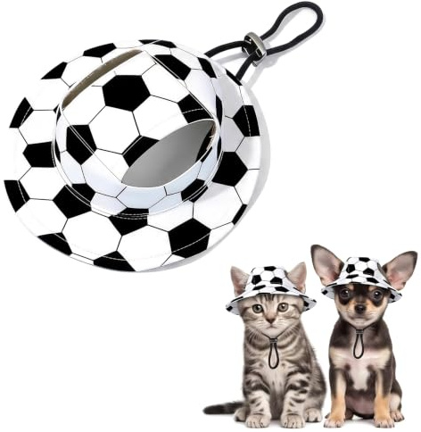 FIQLUL Hundemütze im Fußball Design mit verstellbarem Riemen – Lustiger Hundehut für Weltmeisterschaft & Partys, Sonnenhut für Hunde & Katzen, Haustier Cappy für Fotoshooting, Schwarz-Weiß, Größe M