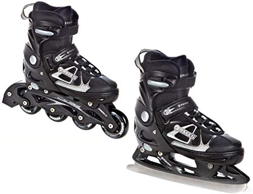RAVEN 2in1 Schlittschuhe Inline Skates Inliner für Kinder und Erwachsene verstellbar (Spirit Black/White, 40-43 (25,5-28cm)