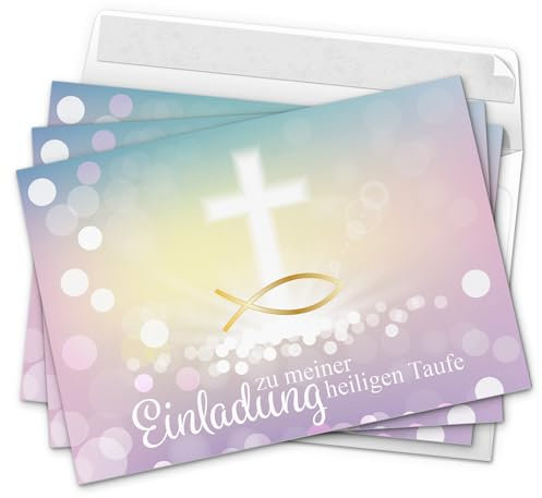 10 x Einladung zur Taufe/Einladungskarten mit Umschlag im Set/Motiv: Zauberhafter Verlauf Fisch Gold Rosa/Baby Taufkarte/Grußkarte/Postkarte /