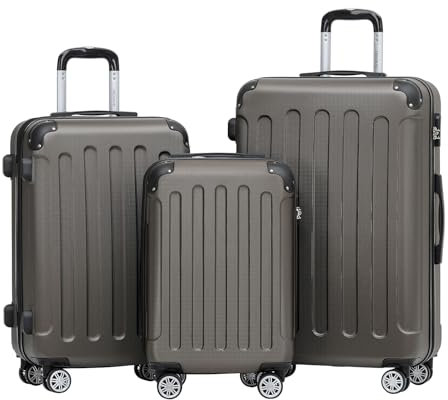 BEIBYE Hartschalen-Koffer Trolley Rollkoffer Reisekoffer Handgepäck 4 Rollen (M-L-XL-Set) (Coffee, Set)