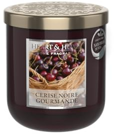 HEART & HOME - Duftkerze auf Basis von natürlichem Sojawachs für Zuhause - Kleines Glas Schwarze Kirsche - Brenndauer 30h - Geschenk, Dekoration und Duft für Zuhause