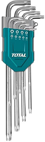 TOTAL - Juego de 9 Llaves Torx - Múltiples Tamaños de T10 a T50 - Herramienta para Aflojar Tuercas y Tornillos Torx - Cromo Vanadio
