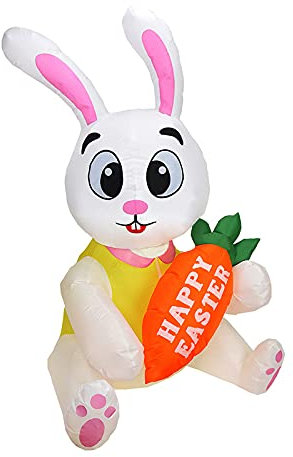 RTWAY Aufblasbares Osterhase mit Karotte, 1,5 m, Osterhase mit leuchtendem Karotten-Hasen-Set, aufblasbar, Osterhase mit Karotte, aufblasbar