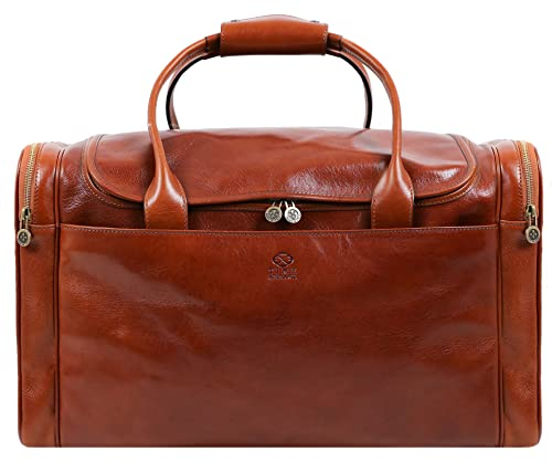 Weekender Herren und Damen - Reisetasche Leder - Made in Italy - Hochwertige Reisetaschen - Edel & Elegant - Time Resistance (Cognac)