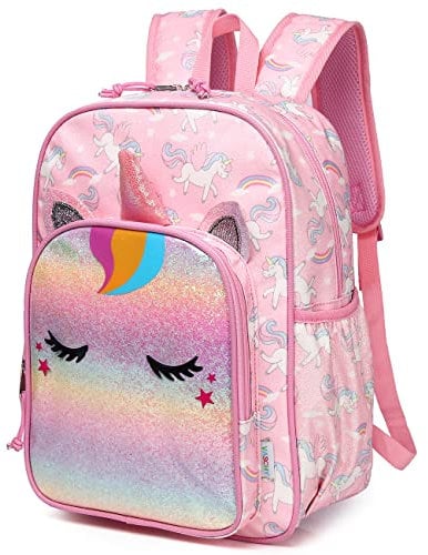 VASCHY Leichter Rucksack für Jungen und Mädchen, 11,5 l, wasserabweisend, mit reflektierendem Brustgurt, elastische Flaschentaschen, Kindergarten, Einhorn mit Pailletten, Taille unique, Daypack