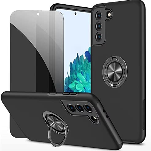 Dechyi Sichtschutz hülle für Samsung Galaxy S21 Plus 5G Schwarz Handyhülle mit Anti-Spähen aus gehärtetem Glas Displayschutzfolie mit Ringhalterung stoßfest, Kratzfest strapazierfähig Schutzhülle