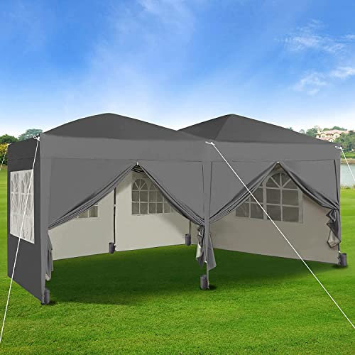 Pop-up Gazebo 3m x 6m with Sides Wind Bars & 6 Weight Bags & Silver Protective Layer Waterproof Marquee Canopy (Black/ Grey1/ Blue1/ Beige) (Grey1)