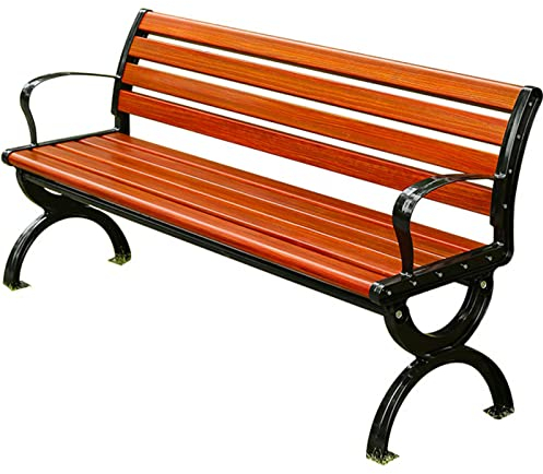 HUHJYUGE Gartenbank Wetterfest Metall Rostfrei, Parkbank Gusseisen Gestell, Balkon Bank 2 Sitzer, Terrassenbank Mit Armlehnen & Rückenlehne, Konservierungsmittel Lattenrost Sitz (180cm)