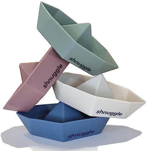 Shnuggle Stack n Sail Bath Boats | Set of 4 Silicone Bath Toys | Stackable Play Toys For Baby & Toddler