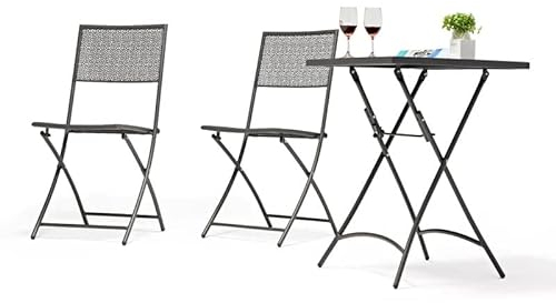 Home36 Balkonmöbel-Set 3-teilig Malaga - Stilvolles Bistroset, Balkonset, Tisch mit 2 klappbaren Stühlen, Balkonset, Balkonmöbel Set, Klapp-Möbel, Gartentisch, Balkonset