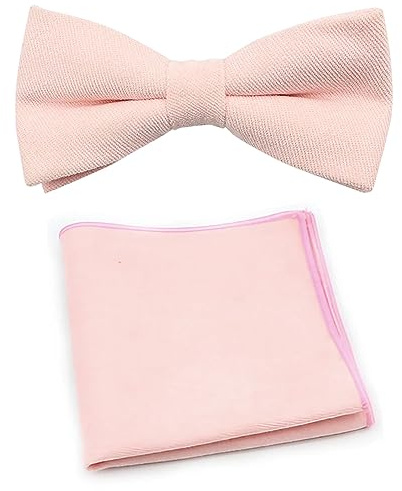 Ensemble nœud papillon et carré de poche en coton mélangé de luxe pour homme, rose, Length 12cm, width 6cm