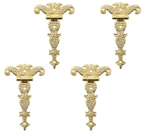 INCREWAY Bisagras antiguas, 4 bisagras de aleación de zinc, bisagras decorativas retro talladas con correa en T, bisagras para puertas, armarios, joyeros, color dorado