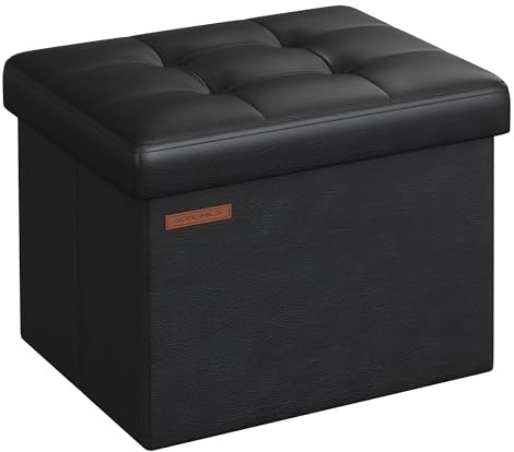 SONGMICS Sitzhocker mit Stauraum, kleine klappbare Sitzbank, 31 x 41 cm Fußbank, Aufbewahrungsbox, bis 130 kg belastbar, für Wohnzimmer Schlafzimmer Schlafsaal, tintenschwarz LSF100B01