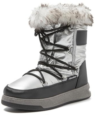 JOMIX Stivali Donna Doposci Stivaletti Invernali da Neve Pelosi Caldi Scarpe Impermeabile da inverno MD9542 (Argento, 38)